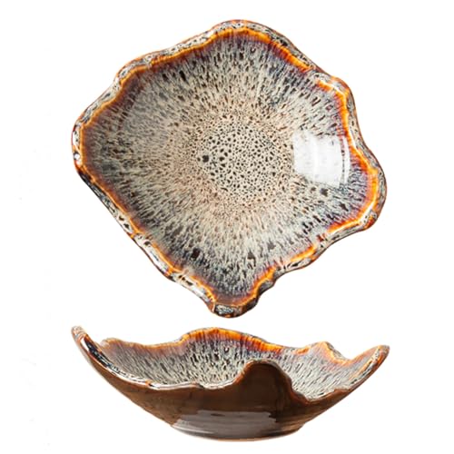 8" Small Ceramic Decorative Bowl 1 Pice – Irregular Rim Reactive Glaze Candy Plate, Berry Bowl, Entryway Catchall, Japanese Style Fruit Dish for Tabletop or Home Decor (Reactive Glaze) - color: Reactive Glaze