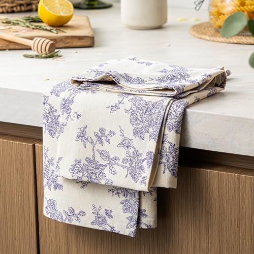 Multi-Purpose French Pastoral Tea Towels Set of 2, Purple | 100% Organic Cotton Flour Sack Kitchen Towels, 18x25in Absorbent Dish Cloths, Farmhouse Napkins, Decorative Hand Towels Set - color: Purple