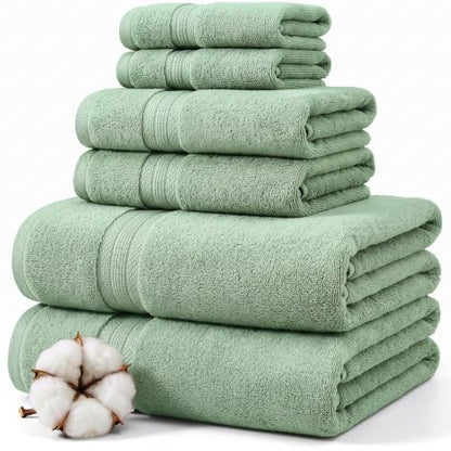 Modern Threads 6-Piece Rayon from Bamboo & Cotton Blend Towel Set - Ultra Soft & Absorbent, Seafoam - color: Green