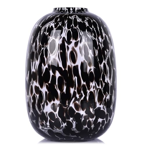 Amber Vase,Brown Glass,Round Art,Modern Clear Glass Vase,Decorative Bottles for Home Decor,Farmhouse Centerpiece,Wide for Living Room, Kitchen,Office, Dining (Black) - color: Black