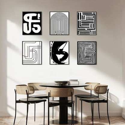 WEBEEDY 6 Pack Black and White Abstract Wall Art Minimalist Geometric Canvas Prints Wall Art Set Unframed Striped Pictures 8x10 Inch Modern Geometric Line Art Print for Office Boho Home Decor