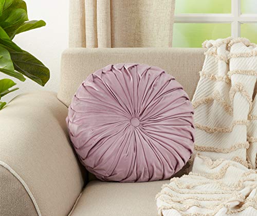 SARO LIFESTYLE Round Velvet Pintucked Poly Filled Throw Pillow - color: Lavender, size: 1 Count (Pack of 1)