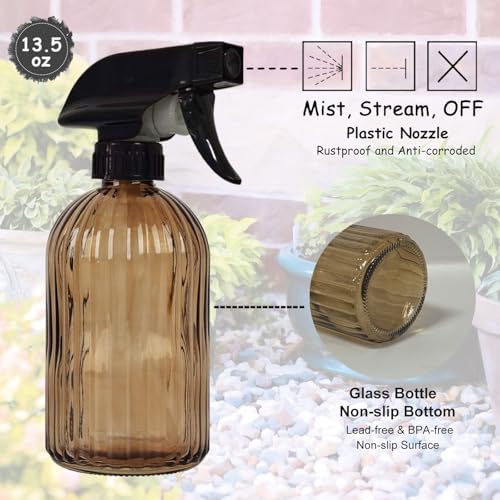 YYTSGG Glass Plant Mister Bottle, 13.5oz, Brown | Refillable Water Spray Bottle with Adjustable Mist Nozzle for Indoor Flowers, Outdoor Gardening, Cleaning, Hair and Pets Care - color: Brown
