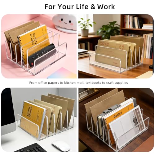 Clear Acrylic 5-Compartment Mail & Letter Desk Organizer | 5mm thick, 5 compartments organize mail, bills, letters & more. Crystal clear acrylic, non-slip pads. No assembly. - size: 5 Compartments