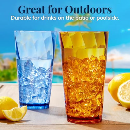 US Acrylic Optix Plastic Reusable Drinking Glasses (Set of 8) 20oz Water Cups in Jewel Tone Colors | BPA-Free Tumblers, Made in USA | Top-Rack Dishwasher Safe - size: 20 ounces