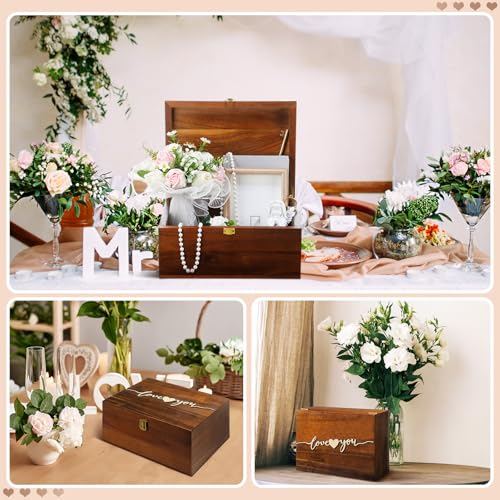 Large Wooden Wedding Keepsake Box with Lid,Love | 12 x 9 x 5.5 Inch Memory Storage, Engagement Gift for Couples Newlyweds, Bridal Shower Organizer, Photo Jewelry Holder - style: Love