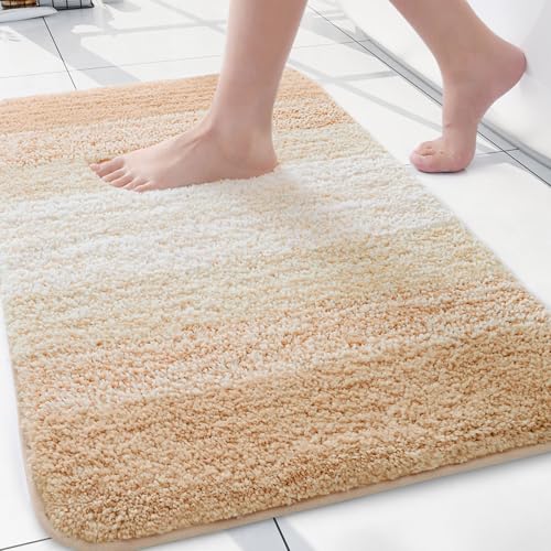 Arotive Microfiber Bathroom Rugs, Shaggy Soft Absorbent Bath Rug, 24x16 | Beige, Rubber Backing Thick Plush Machine Washable Dry Bath Mats for Bathroom, Tub and Shower, Rectangular - color: Beige, size: 24" X 16"