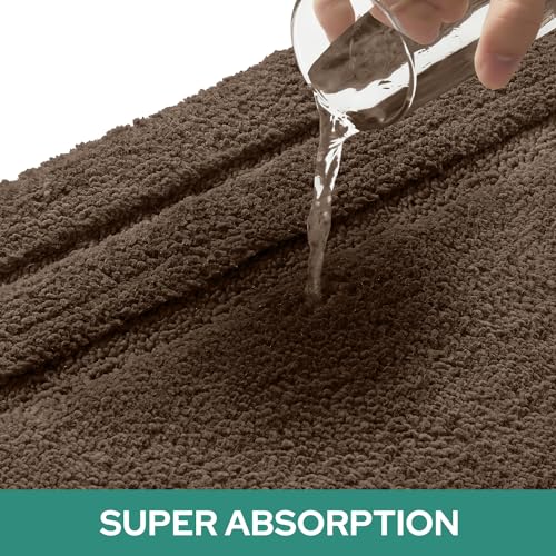 HOMEIDEAS Bathroom Rugs Sets 2 Piece, Super Soft and Absorbent Non Slip Microfiber U-Shaped Toilet Bath Mat Set (20"x32"+U20 x24, Brown) - color: Loop- Brown, size: 1'8" x 2'8" (20"x32"+U Shape 20"x24")