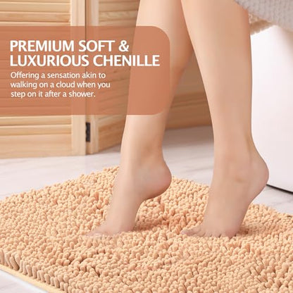 Beige Bathroom Rugs, 47x20 Large Bath Mat & 17x24 Small Bathroom Mat, Soft Chenille Non-Slip Rugs for Bathroom Floor, Tub & Shower, Absorbent and Machine Washable - color: Beige-2