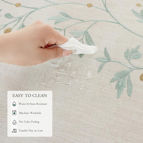 Joyfol Day Rustic Waterproof Linen Tablecloth, Heavy Weight Beige Embroidery Table Cloths for Rectangle Tables, Burlap Farmhouse Table Covers (Green Leaves, 55''x 102'') - color: Green, size: 102" x 55" (Rectangular)