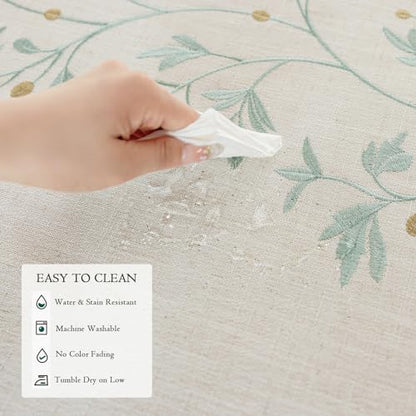 Joyfol Day Rustic Waterproof Linen Tablecloth, Heavy Weight Beige Embroidery Table Cloths for Rectangle Tables, Burlap Farmhouse Table Covers (Green Leaves, 55''x 102'') - color: Green, size: 102" x 55" (Rectangular)