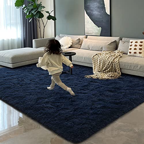 HOMORE Luxury Fluffy Area Rug Modern Shag Rugs for Bedroom Living Room, Super Soft and Comfy Carpet, Cute Carpets for Kids Nursery Girls Home, 4x6 Feet Navy | Modern Luxury Fluffy Soft and Comfy Carpet for Boys Girls Room - color: Navy, size: 4' x 6' (Rec