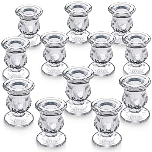 Letine Candlestick Holders Set of 12-2.5" H Taper Candle Holders Bulk - Clear Glass Candle Holder for Rustic Wedding Centerpiece Table Decorations, Valentine's Day & Thanksgiving Decorations Indoor - color: Clear