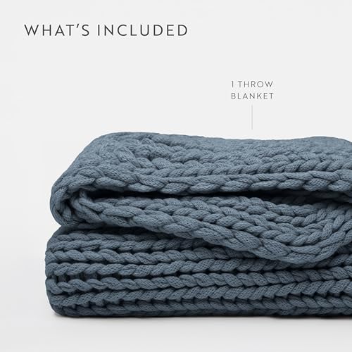 Merit Linens Chunky Knit Throw Blanket - One Size Stone - color: Chunky Hand-knit Stone