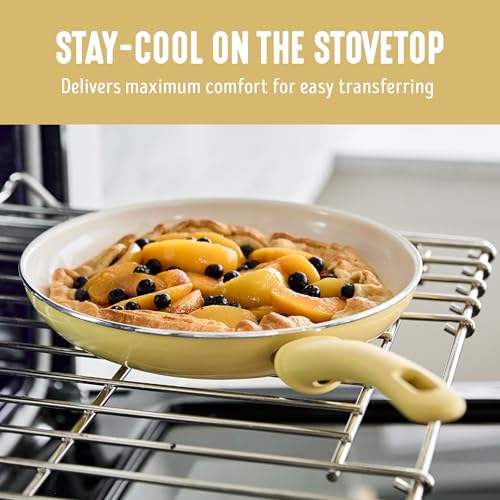 GreenLife 16 Piece Ceramic Nonstick Pots & Pans Cookware Set, Yellow | PFAS-Free Nonstick Coating, Stockpot, Frying Pans, Saucepans, Sauté Pan, Stay-Cool Handles, Dishwasher & Oven Safe up to 350F - color: Yellow, style: Soft Grip