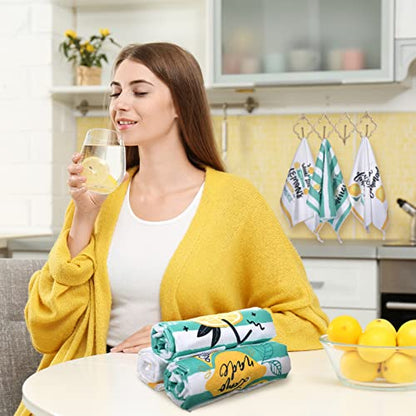 Redbaker 6 Pcs Lemon Kitchen Towels with Hanging Loop | Decorative Absorbent Hand Tea Cloths with Hanging Loop, Lemonade Design for Kitchen Decor, Ideal Housewarming Gift Choice - style: Lemon