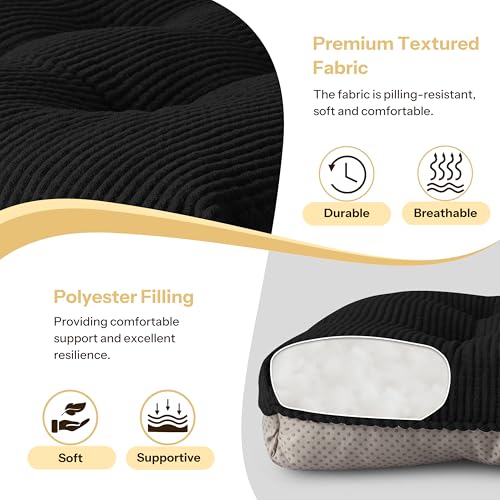 Anti Slip Kitchen Chair Cushions Set of 4 18"X16.5"X3" Black | Elegant Breathable Textured Fabric, with Ties, Tufted, Thick Polyester Filling, for Dining Chairs, Folding Chairs, Office - color: Black