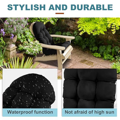 Adirondack Chair Cushion, Rocking Chair Cushion 44x19.4x4 inch, High Back Patio Cushions of Upper and Lower with Ties, Sunscreen and Fade-Resistant (Black, 2) - color: Black