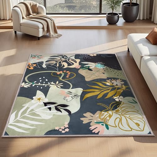 Joiedomi Area Rugs for Bedroom 3x5 Non Slip Small Carpet with Rubber Backing Art Flora for Bedside Living Room Dorm Kitchen Entryway (Olive-Green) - color: 03 - Olive Green, size: 3'x5'