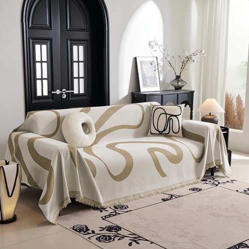 MYSKY HOME Boho Couch Cover Super Soft Couch Covers for 2-3 Cushion Couch Sofa, Modern Khaki Jacquard Sofa Slipcover Loveseat Futon Cover, Couch Covers for Sectional Sofa, 71" x 102", Khaki Curve - color: 1# Khaki Curve, size: 71" x 102"
