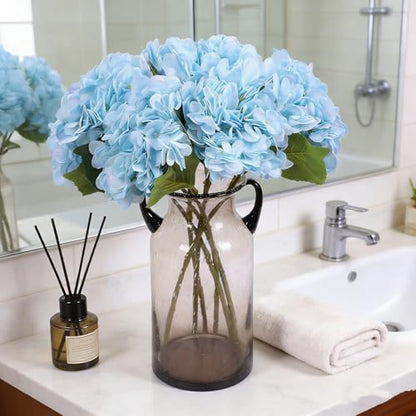 Kimura's Cabin 6pcs Fake Hydrangeas Flowers Artificial Hydrangea,Light Blue | Silk Hydrangea with Stems Faux Flower,Wedding Party Bouquets Arrangement Farmhouse Garden Home Table Centerpieces Decoration - color: Lake Water Blue