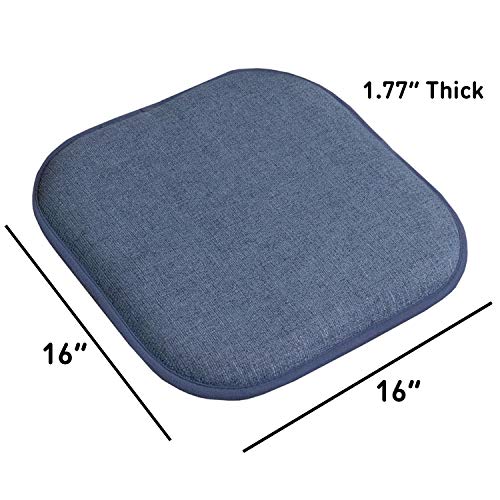 Sweet Home Collection Chair Cushion Memory Foam Pads Honeycomb Pattern Slip Non Skid Rubber Back Rounded Square 16" x 16" Seat Cover, 4 Pack, Alexis Denim - color: Alexis Denim, size: 4 Pack
