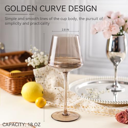Smokey Sand Wine Glasses Set of 6,18oz Gray Wine Glassware Gift Set for Wife & Mom-Colorful Hand Blown Glass Drinkware for Red White Wine - color: Smokey