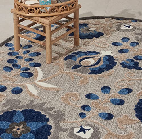 Nourison Home Aloha Natural Blue 5'3" x Round Area Rug - Easy Clean, Non Shedding, Bed Room, Living Room, Dining Room, Kitchen (5' x Round) - color: Natural Blue, size: 5'3" (Round)
