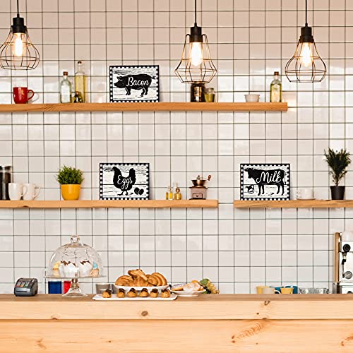 Jetec 3 Pieces Wooden Farmhouse Wall Decor Cow Pig Chicken Kitchen Signs Rustic Black and White Buffalo Plaid Wall Art Farm Animal Plaque for Kitchen Home Decor, 7.9 x 5.9 Inch - size: 7.9 x 5.9 Inch