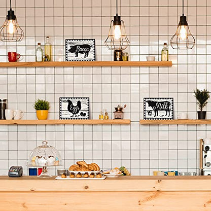 Jetec 3 Pieces Wooden Farmhouse Wall Decor Cow Pig Chicken Kitchen Signs Rustic Black and White Buffalo Plaid Wall Art Farm Animal Plaque for Kitchen Home Decor, 7.9 x 5.9 Inch - size: 7.9 x 5.9 Inch