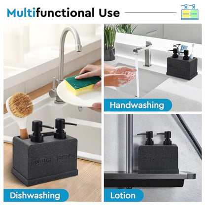 Kitchen Soap Dispenser Set,Hand and Dish Soap Dispenser,Sponge Caddy and Brush Holder 4-in-1 Kitchen Dual Soap Dispenser Set for Kitchen Sink,Bathroom -Black - color: 4 in 1 - Black