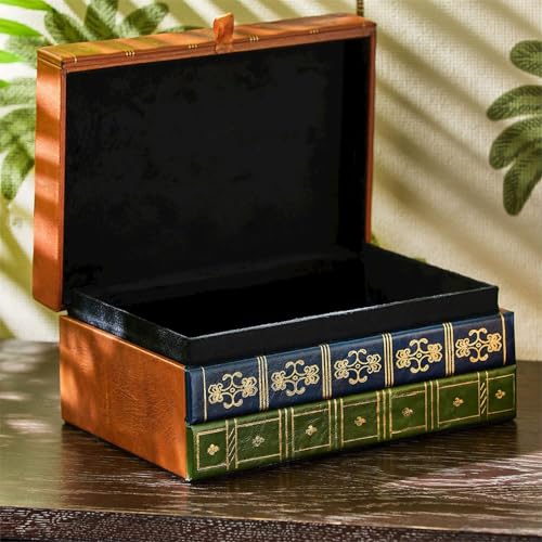 Two's Company Tri-Color Spine Rectangle Book Hinged Keepsake/Storage Box, 3.75-inches Height, Multicolor, Leather
