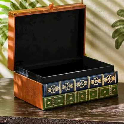 Two's Company Tri-Color Spine Rectangle Book Hinged Keepsake/Storage Box, 3.75-inches Height, Multicolor, Leather