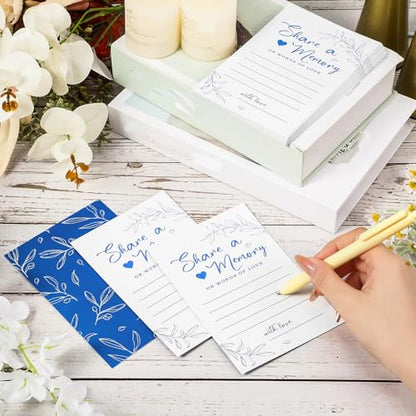 Pajean Funeral Memory Box with 50 Cards Clear Windows,Clear,Dark Blue | Keepsake Cards for Celebration Wedding Graduation, Greenery Design, Guest Book Alternative, Memory Collection Display - color: Dark Blue