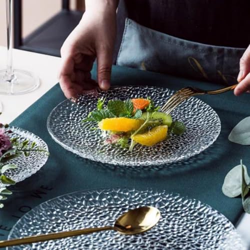 Glass Salad Plates Set of 4, 7inch Crystal Clear Tableware for Dessert, Appetizer, Fruit, Snack, Dishwasher Safe and Stackable, Snowflake Textrued Glass Design (4pcs) (7inch, 4pcs) - color: 7inch, size: 4pcs
