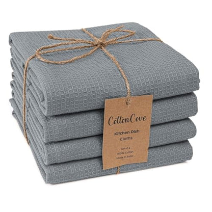 Waffle Kitchen Towels Large 16x26 inch 100% Cotton Set of 4 - Soft Absorbent Washable Tea Towel for Kitchen - Dish Cloths Quick Drying - 320 GSM Quality Dish Towel Grey - color: Grey
