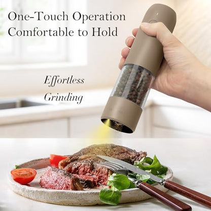 Ultrean Pepper Grinder, Rechargeable Salt and Pepper Grinder Set with 6 Adjustable Coarseness, LED Light, Electric Pepper Mill, Essentials for New Home Housewarming, Brown - color: Brown