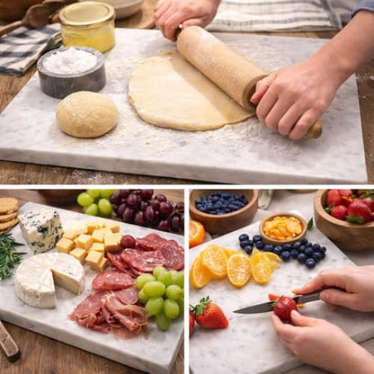 Marble Cheese & Pastry Cutting Board, 16 x 12 Inch, White | Natural Carrara Marble, Serving Tray, For Dough, Bread, Pizza, Charcuterie, Heavy, Non-Slip - color: White, size: 16"L x 12"W