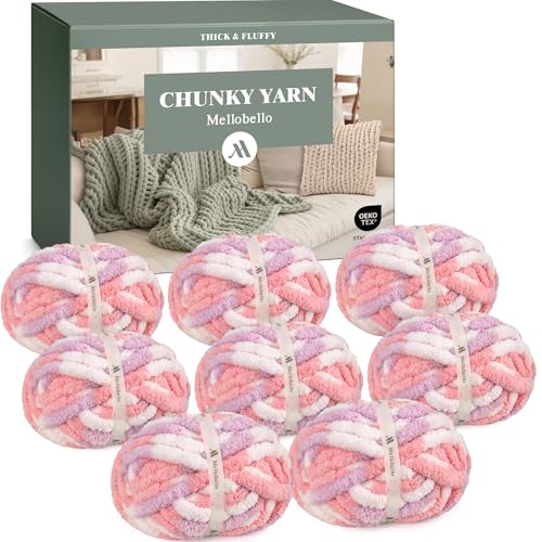 Jumbo Chunky Yarn for Hand Knitting - Super Thick Chenille Chunky Yarn for Crocheting - Extra Soft Bulky Fluffy Blanket Big Yarns 8 Jumbo Pack (27yds,8 oz Each Skein) - color: Pale Rose