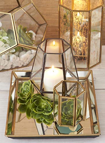 Serene Spaces Living Gold Hexagon Glass Tea Light Holder, Small Size, Measures 4 inches Tall - color: 4" Hexagon