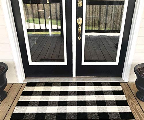 LEVINIS Door Mat - Cotton Rugs Black and White Checkered Plaid Rug for Kitchen/Bathroom/Entry Way 27.5'' x 43'' - color: Black and White Plaid, size: 2'4" x 3'7" (Rectangular)