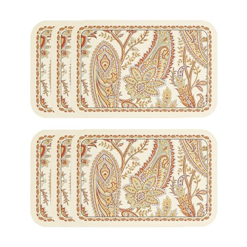 Designer Paisley PVC Placemats Set of 6,Classic Pattern Yelllow Rectangular Placemat, Waterproof and Heat-Resistant Paisley Style, Decoration for Kitchen, Party,Dinning,New Year,12"*17" - color: Chauffrey a