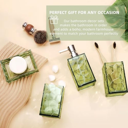 GAHEFY Green Bathroom Accessories Set with Toothbrush Holder, Soap Dispenser, Tumbler, Soap Dish, Sage Green Bathroom Decor, Acrylic (Green-4pcs) - style: Green-4pcs