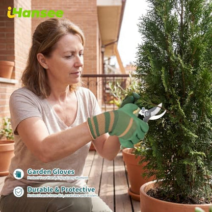 Green Garden Tools 4-Piece, Aluminum Alloy Gardening Hand Tool Set | Transplant Trowel, Hand Rake, Curved Pruner with Ergonomic Handle, Garden Gloves, Gardening Gift for Men Women Plant Lover - color: green-4pcs