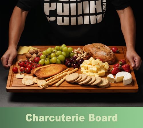 Allsum Extra Large Carbonized Bamboo Wood Cutting Boards for Kitchen, Huge Chopping Board with Juice Grooves & Handles Resisting to Warping and Cracking, Huge Charcuterie Boards, 24"L x 18"W - size: 24"L x 18"W