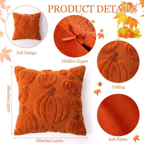 Tiamon 4 Pcs Fall Throw Pillow Covers 18 x 18 Inch Autumn Pillow Cases 3D Embroidered Pumpkin Leaf Plush Fluffy Faux Fur Cushion Covers for Thanksgiving Harvest Decoration Farmhouse Home Sofa Couch - style: Fall B