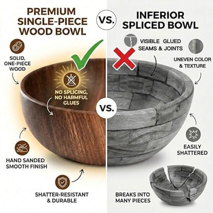 Acacia Wooden Salad Bowl Set 4Pcs,Wood Bowls Decorative With Wooden Spoons For Cooking,Forks, And Tongs.Acacia Wood Salad Bowl, Single-serve bowl,Couple Bowls For Housewarming Gift,Wedding