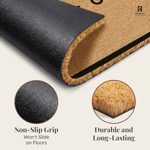 Coir Welcome Mat, Non-Slip, Black Edge, 17 x 29 in | 100% Natural Coir, Anti-Shedding, Durable PVC Backing, Traps Dirt and Mud, Indoor and Outdoor Entryway, Easy to Clean - color: Black Edge