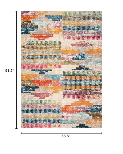 SAFAVIEH Madison Collection Area Rug - 5'3" x 7'6", Ivory & Multi, Boho Abstract Distressed Design, Non-Shedding & Easy Care, Ideal for High Traffic Areas in Living Room, Bedroom (MAD417C) - size: 5'3" x 7'6" (Rectangular)