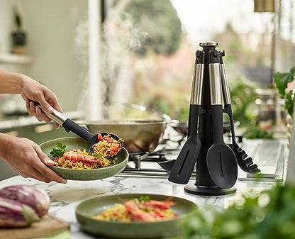 Joseph Joseph Elevate 5-piece Silicone Kitchen Utensils Carousel, BPA Free, Heat Resistant Non Stick Utensil Set, Weighted Stainless Steel Handles - style: Utensils Set